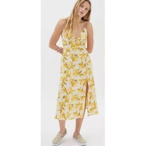 Urban Outfitters Yellow/Jaune Lemon Print Variable Straps Midi Dress Size L
